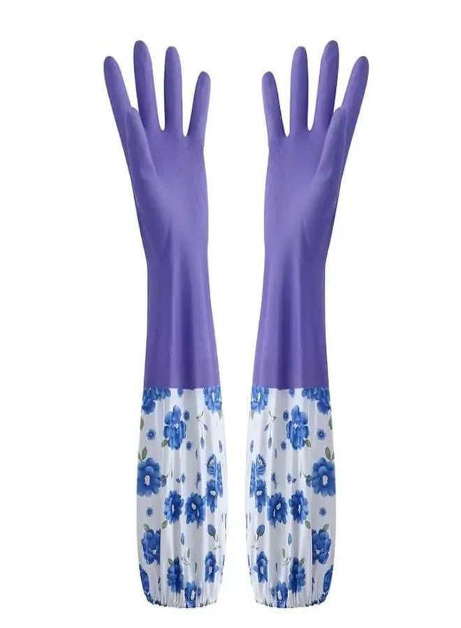 GKN Reusable Rubber Latex Dish Washing Gloves PVC Flock Lined Long Sleeves Elbow Length Hand Gloves For Kitchen Dish-washing, Cleaning Gloves (Green + Purple) (2 Pair) - Image 4